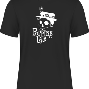 Camiseta negra 185 g/m² logo Poppins Lab blanco (M)