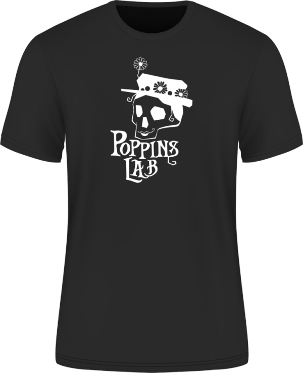 Camiseta negra 185 g/m² logo Poppins Lab blanco (M)