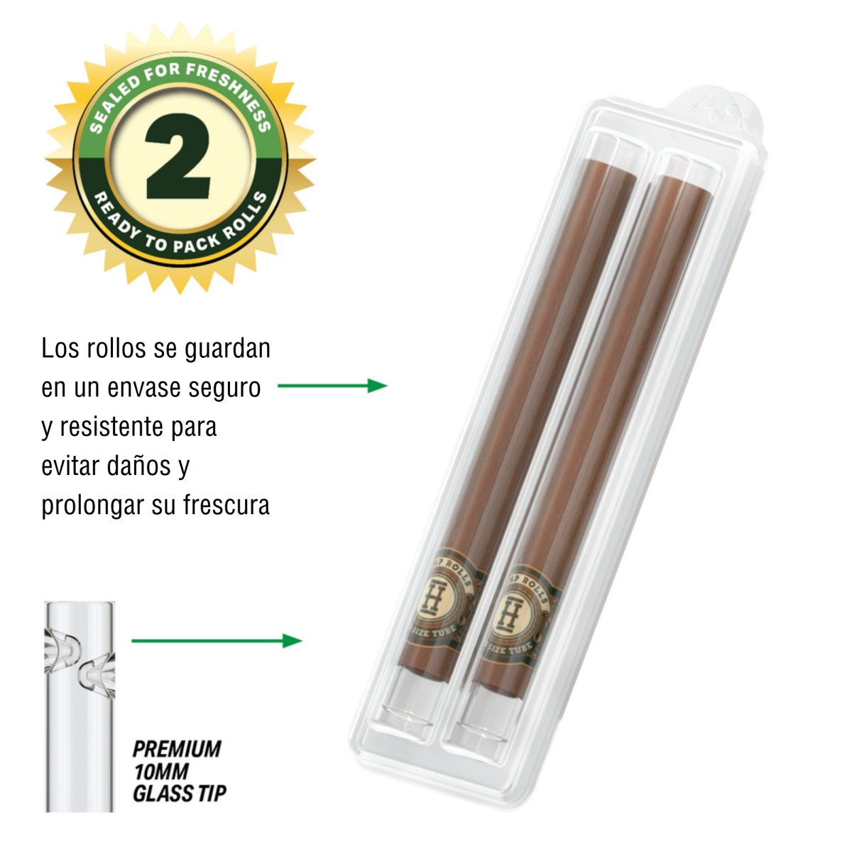 Pre-enrollados King Size Rolls 2 pk con boquilla de vidrio display Hemper - Image 6