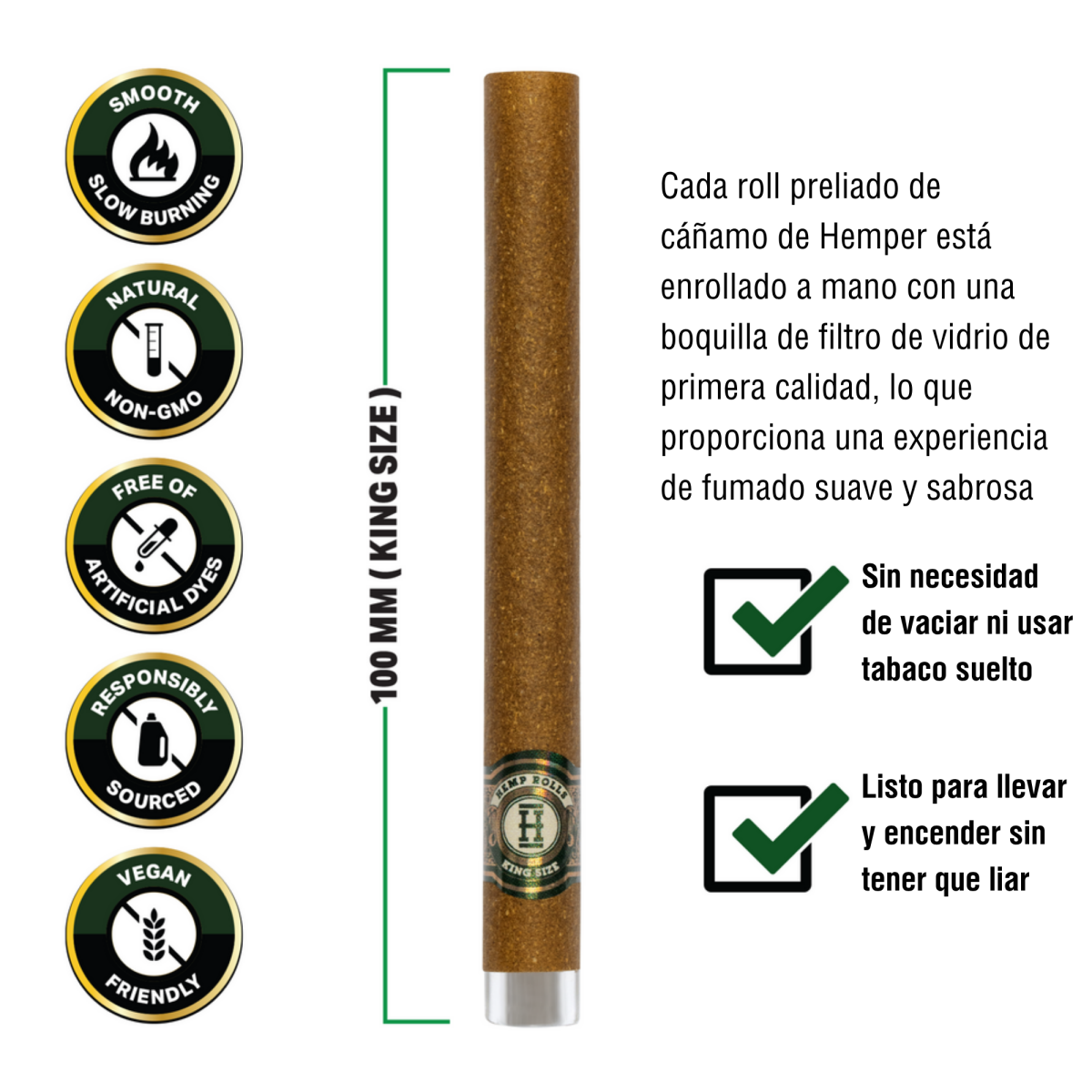 Pre-enrollados King Size Rolls 2 pk con boquilla de vidrio display Hemper - Image 4