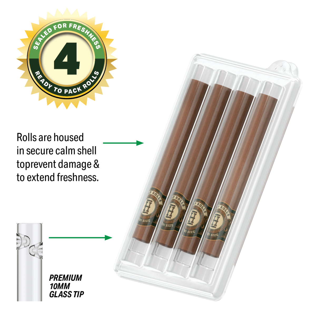 Pre-enrollados Mini rolls 4 PK con boquilla de vidrio display Hemper - Image 5