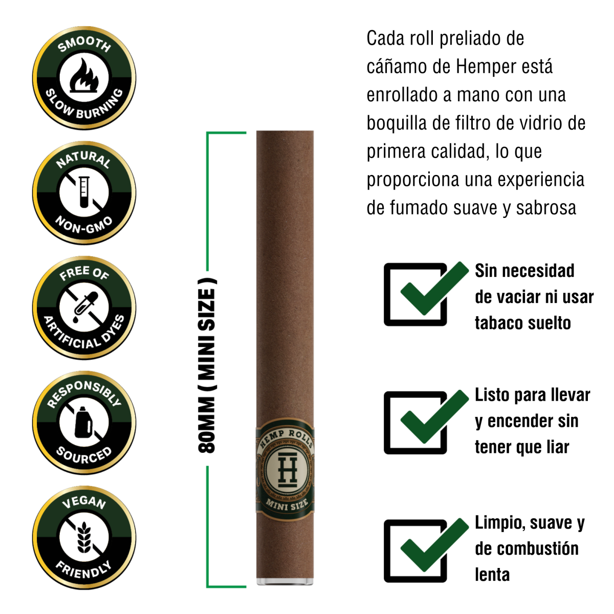 Pre-enrollados Mini rolls 4 PK con boquilla de vidrio display Hemper - Image 4