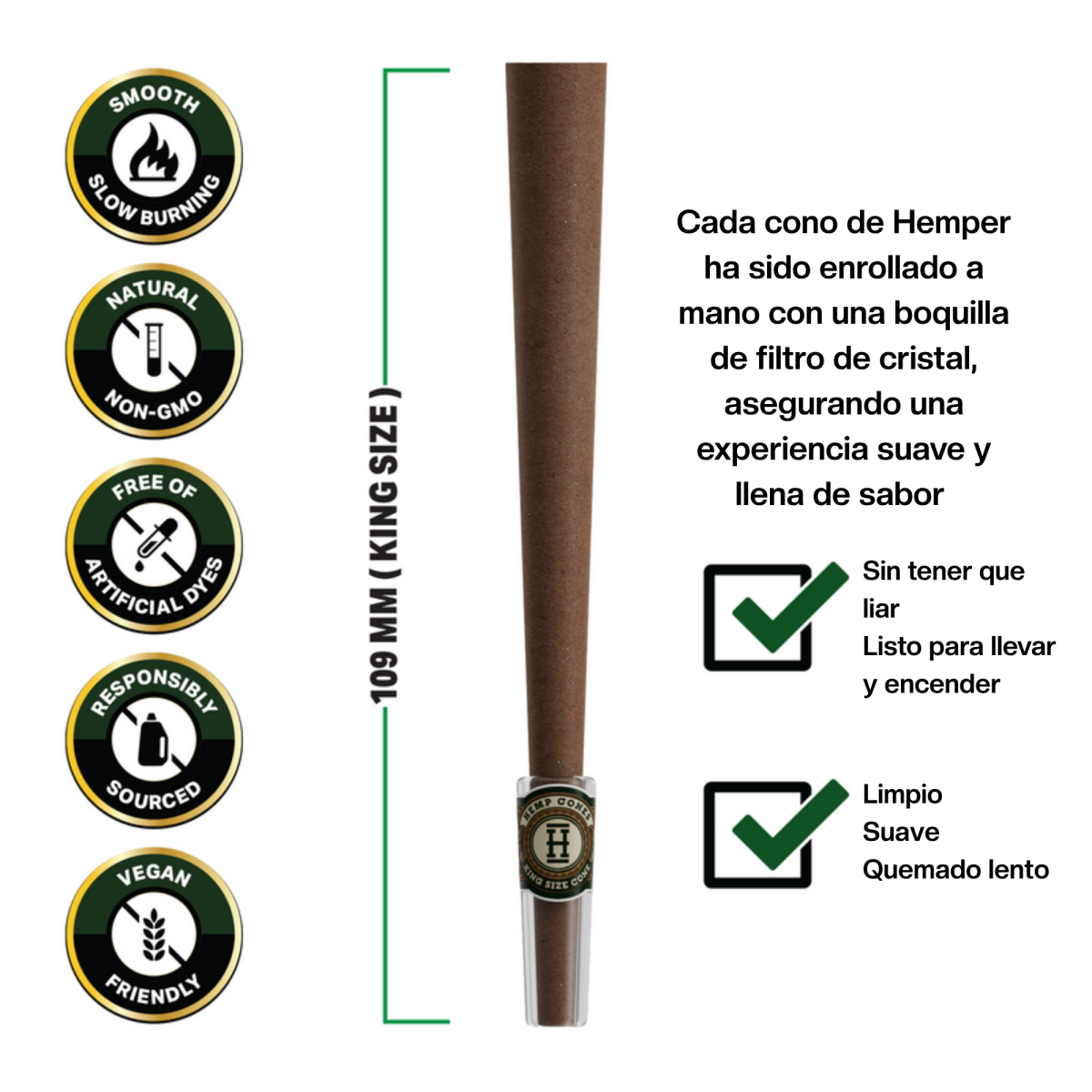 Conos King Size con boquilla de cristal (12 uds) Hemper - Image 2