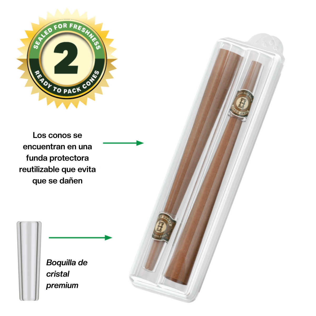 Conos King Size con boquilla de cristal (12 uds) Hemper - Image 3