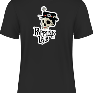 Camiseta negra 180 g/m² logo Poppins Lab todo color (L)